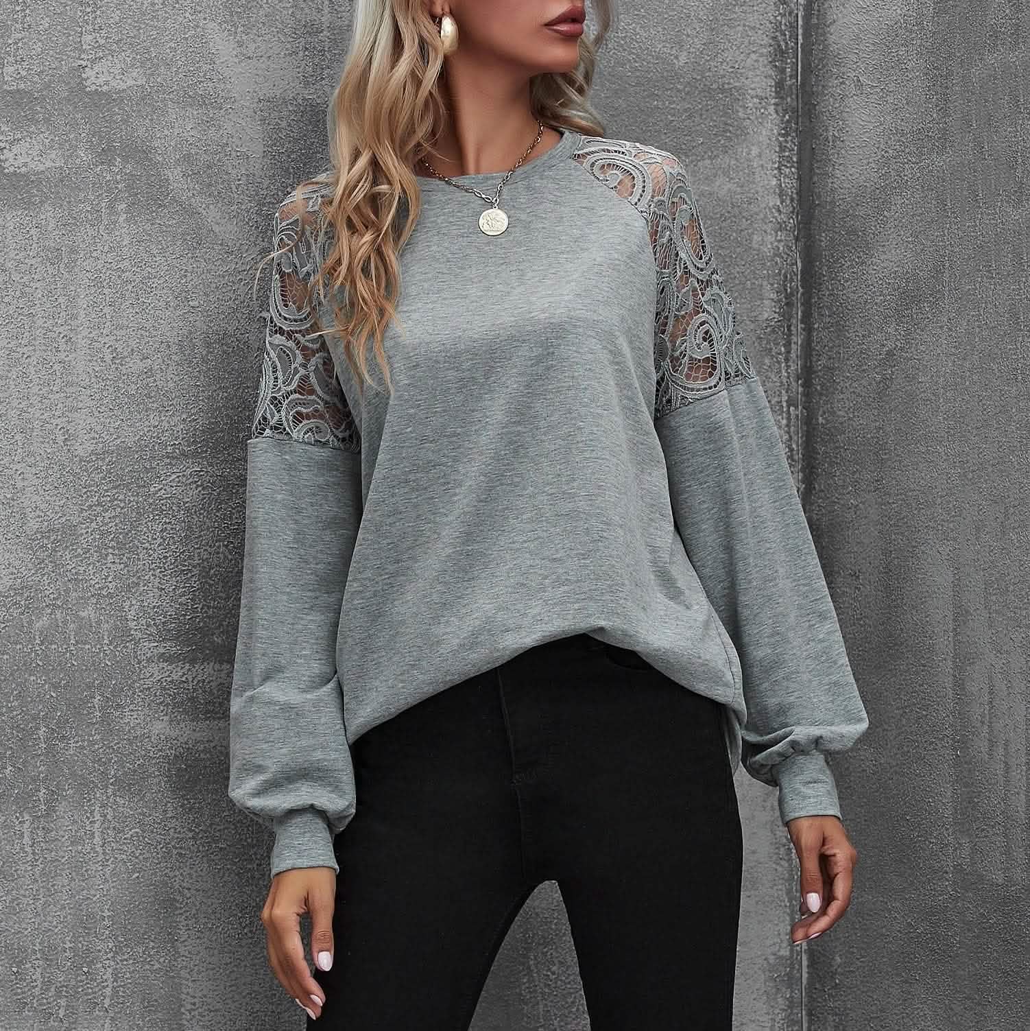 Lace Insert Raglan Sleeve Pullover