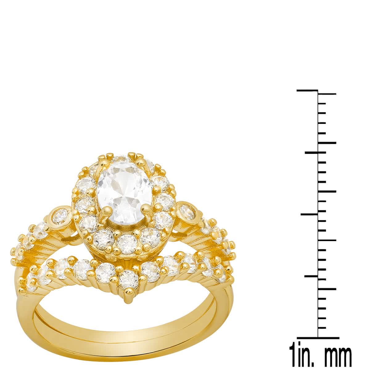 Ladies 18k Gold Plated Brass And Simulated Engagement/band Ring Set