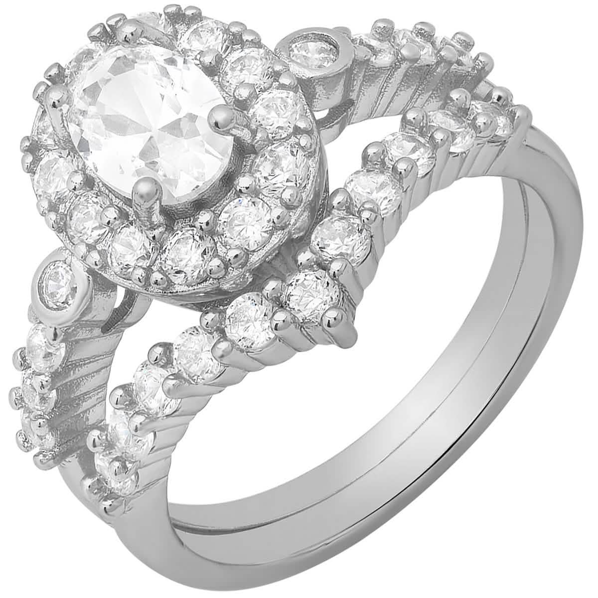 Ladies 18k Gold Plated Brass And Simulated Engagement/band Ring Set