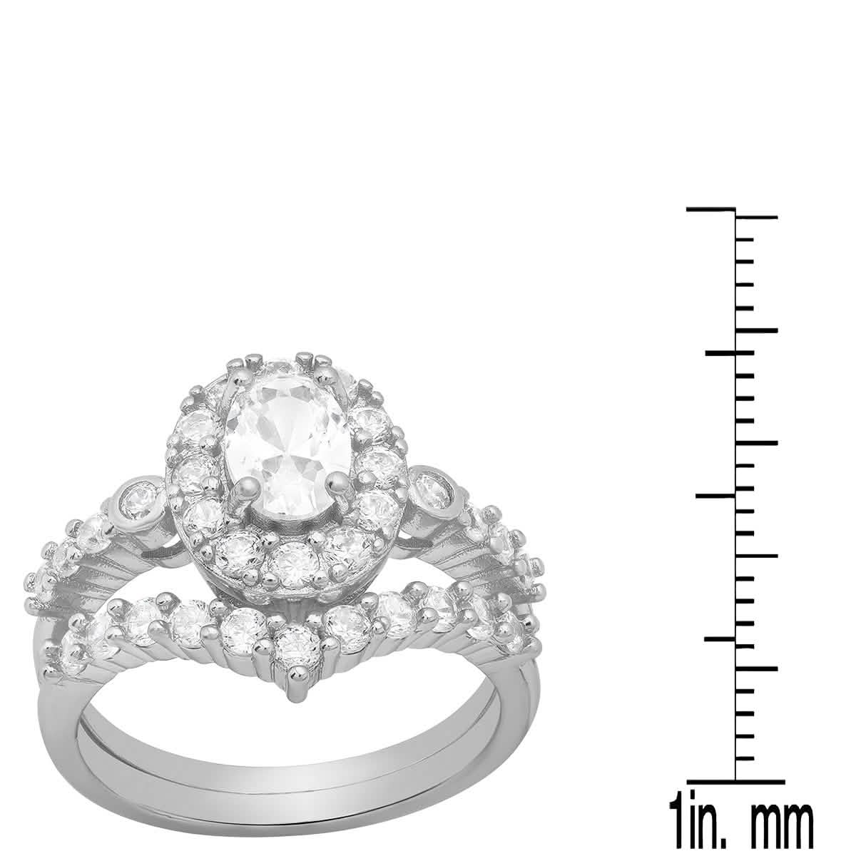 Ladies 18k Gold Plated Brass And Simulated Engagement/band Ring Set