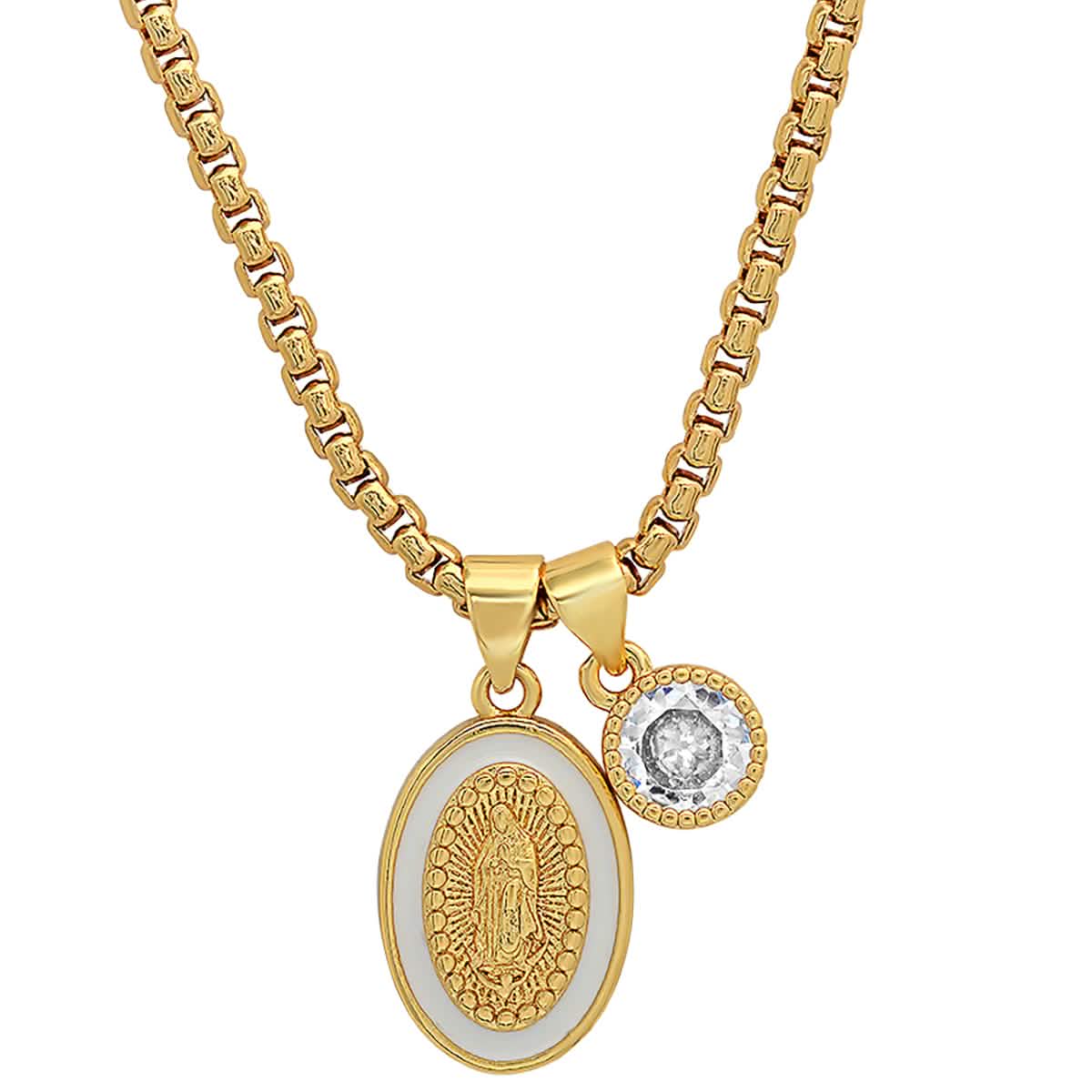 Ladies 18k Gold Plated Brass Our Lady of Guadalupe and Simulated Diamond Pendant Charms