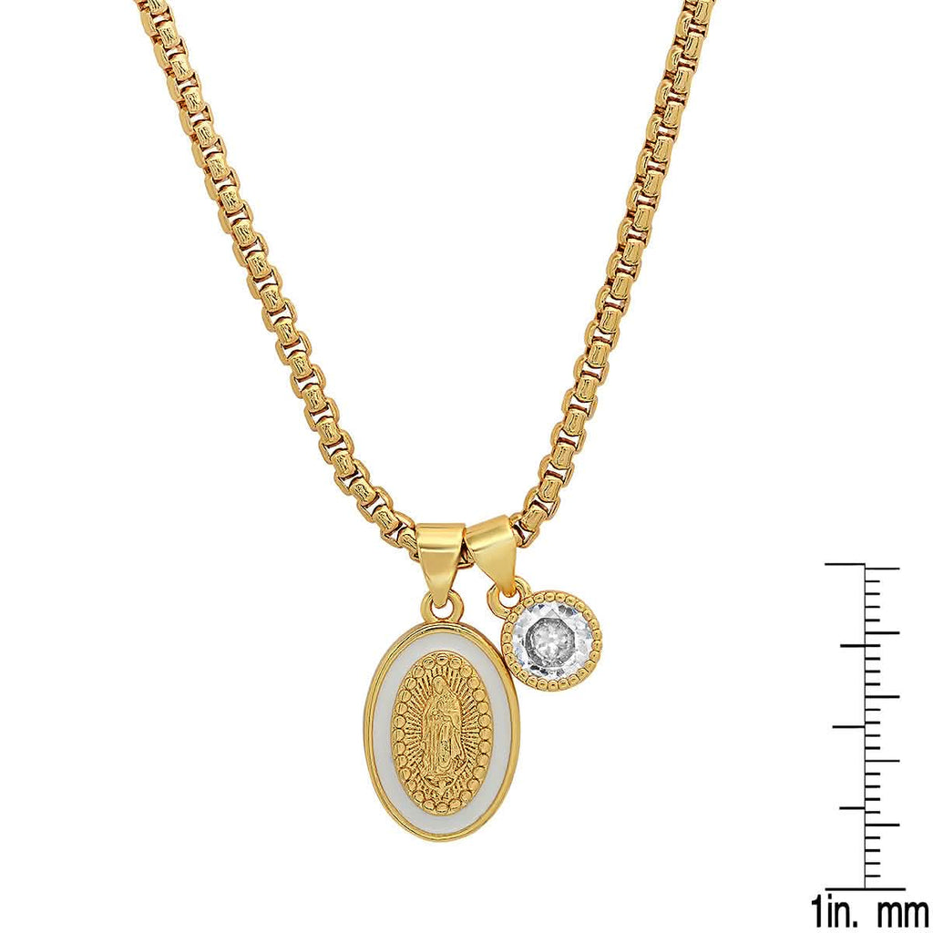Ladies 18k Gold Plated Brass Our Lady of Guadalupe and Simulated Diamond Pendant Charms