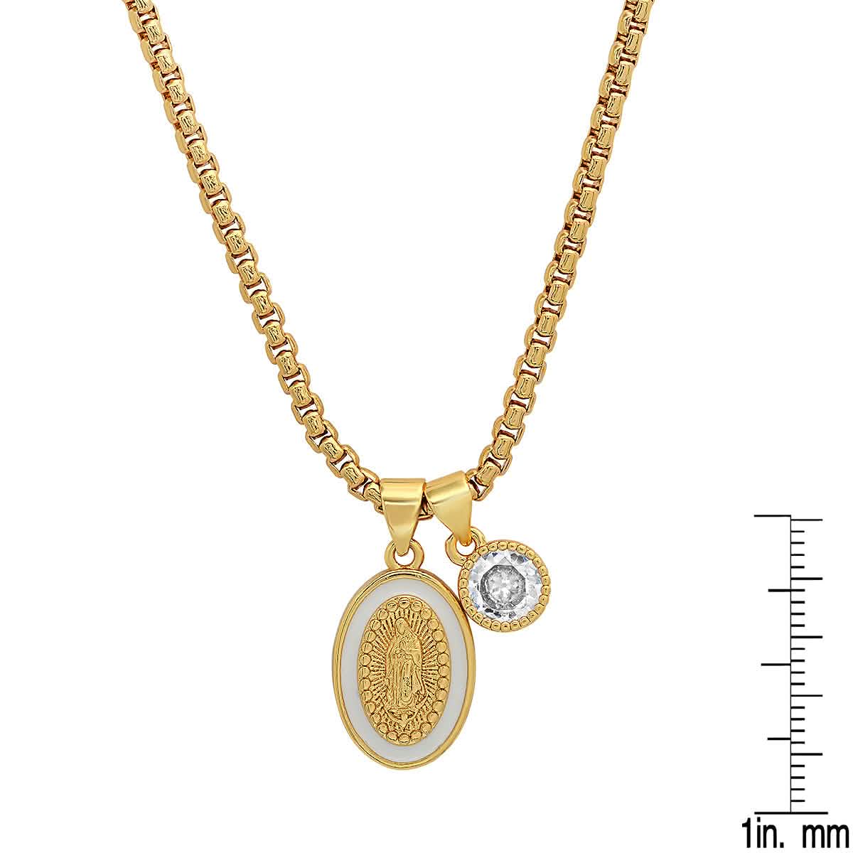 Ladies 18k Gold Plated Brass Our Lady of Guadalupe and Simulated Diamond Pendant Charms