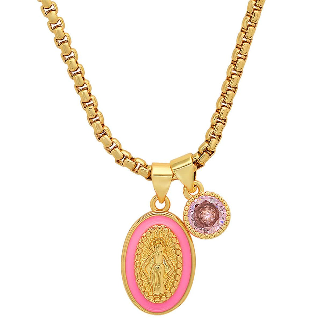 Ladies 18k Gold Plated Brass Our Lady of Guadalupe and Simulated Diamond Pendant Charms