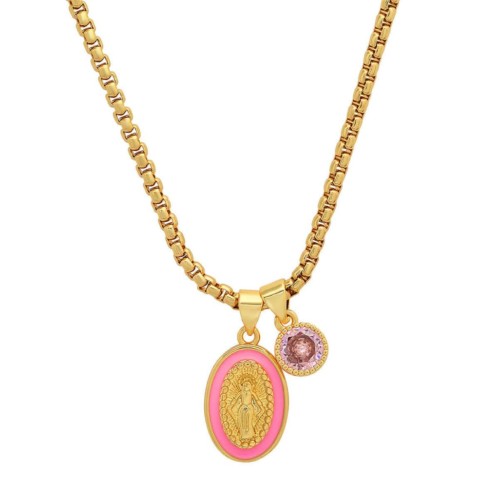 Ladies 18k Gold Plated Brass Our Lady of Guadalupe and Simulated Diamond Pendant Charms
