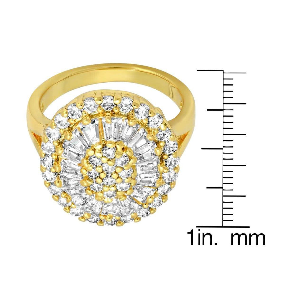 Ladies 18k Gold Plated Brass Oval Simulated Round/Baguettes Diamond Ring