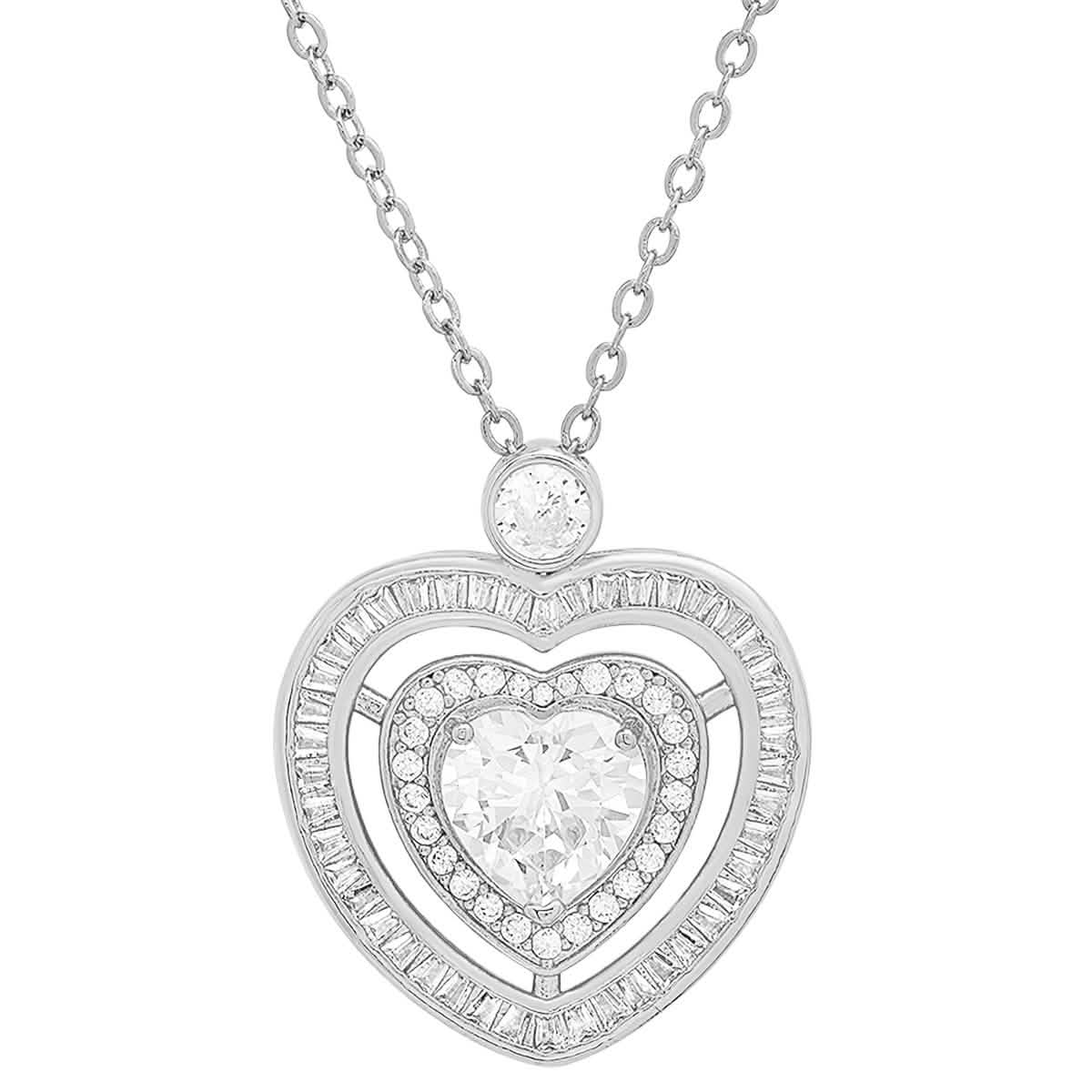 Ladies 18k Gold Plated Brass Simulated Diamonds Heart Pendant