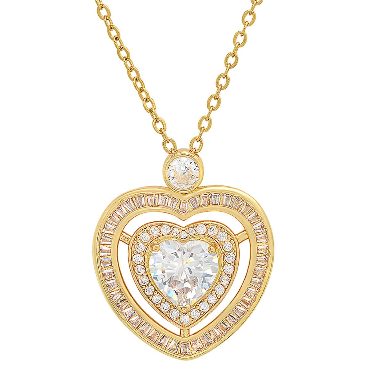 Ladies 18k Gold Plated Brass Simulated Diamonds Heart Pendant