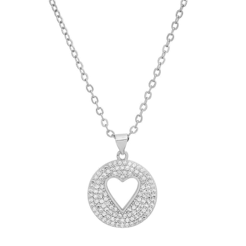 Ladies 18k Gold Plated Brass Simulated Diamonds Round Heart Pendant