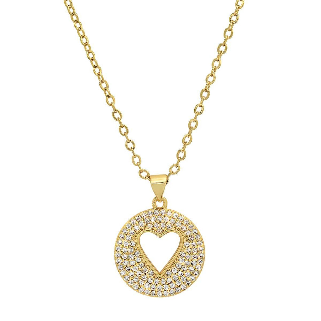 Ladies 18k Gold Plated Brass Simulated Diamonds Round Heart Pendant