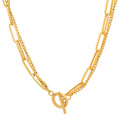 Ladies 18k Gold Plated Stainless Steel Double Row Paper Clip and Curb Chain Necklace