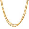 Ladies 18k Gold Plated Stainless Steel Triple Row Flat Curb Chain Necklace