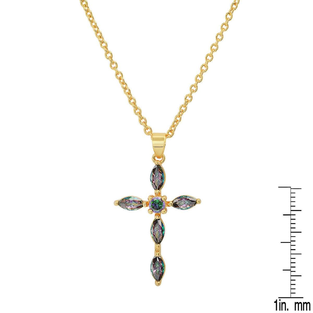 Ladies 18k Gold/White Gold Plated Brass Simulated Cross Pendant