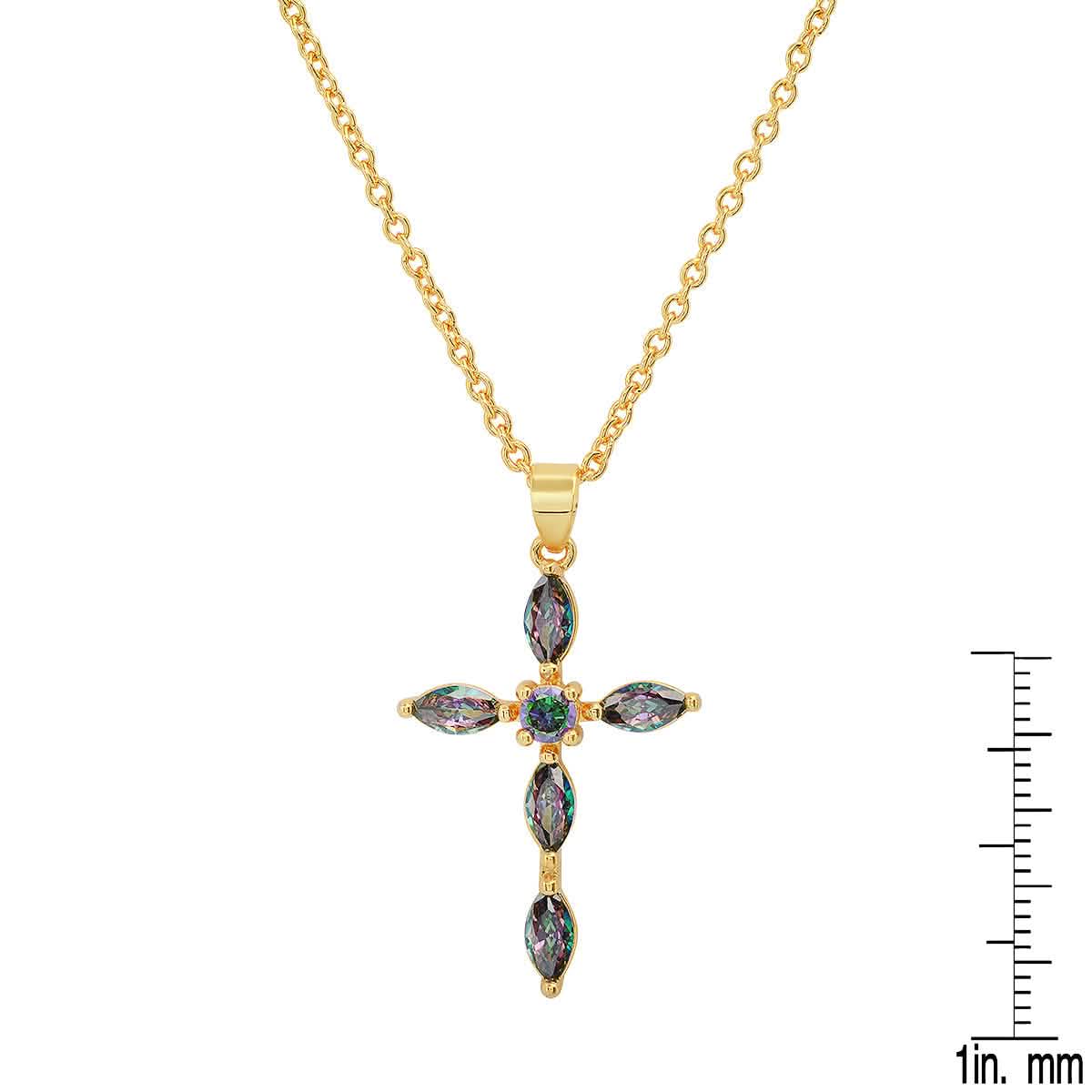 Ladies 18k Gold/White Gold Plated Brass Simulated Cross Pendant