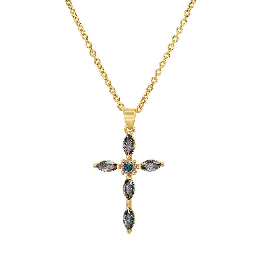 Ladies 18k Gold/White Gold Plated Brass Simulated Cross Pendant