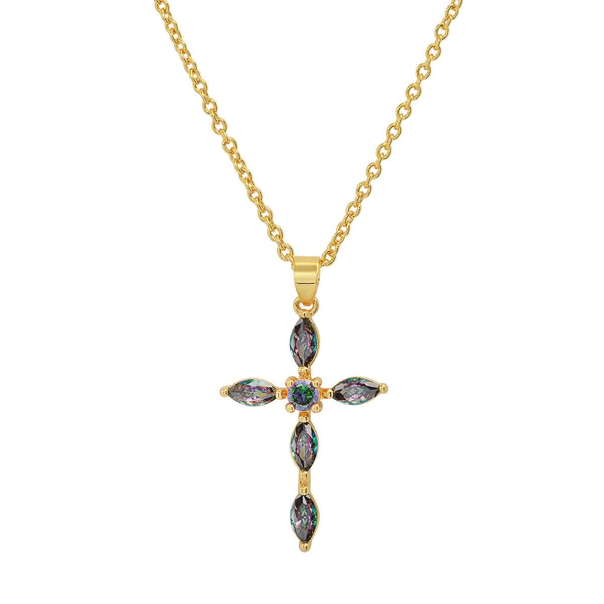 Ladies 18k Gold/White Gold Plated Brass Simulated Cross Pendant