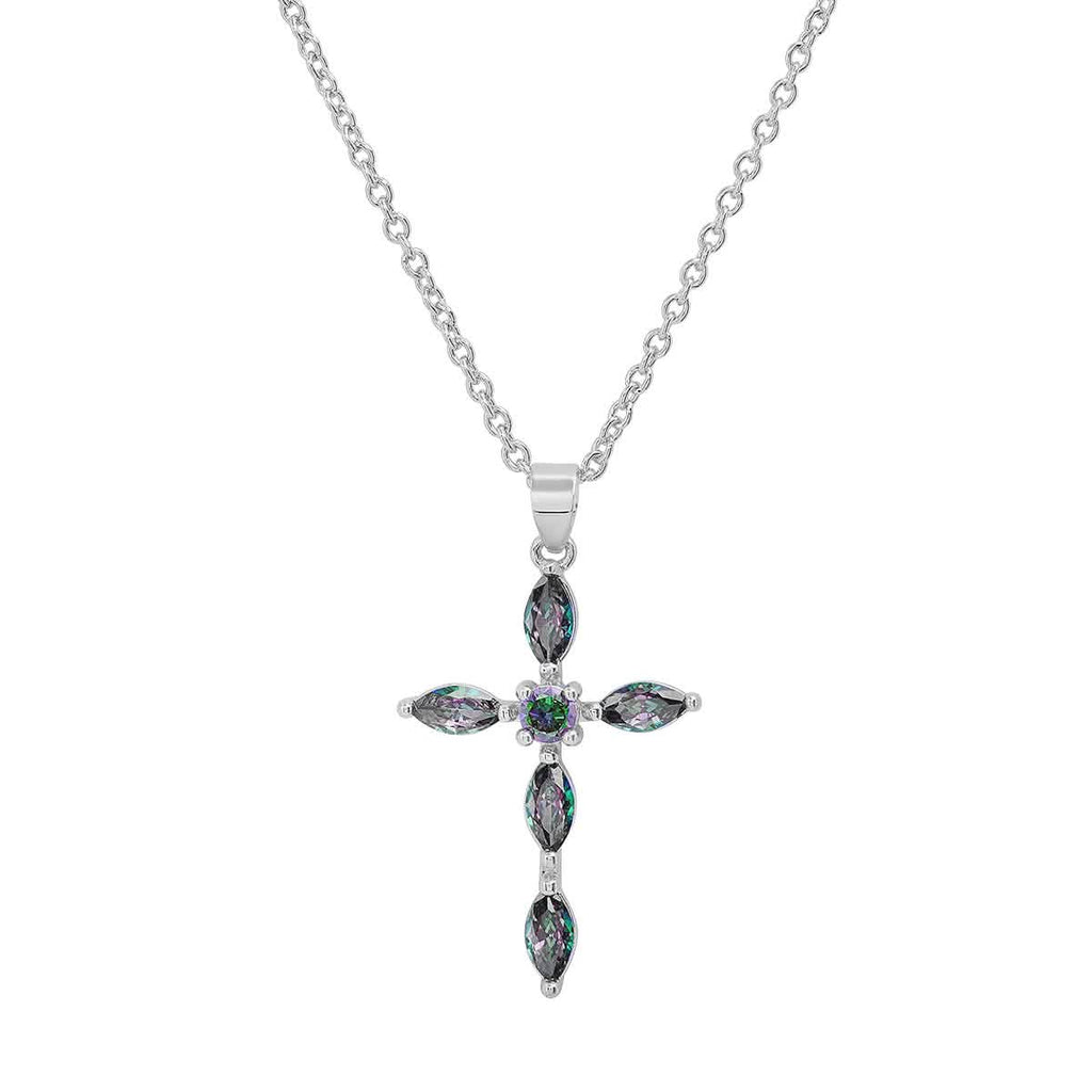 Ladies 18k Gold/White Gold Plated Brass Simulated Cross Pendant
