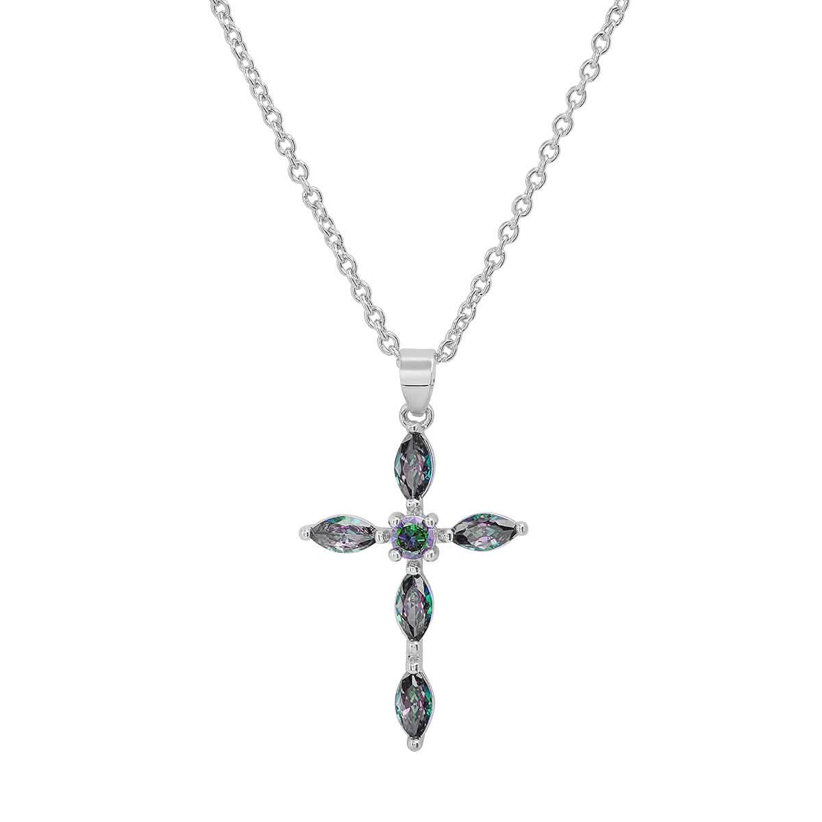 Ladies 18k Gold/White Gold Plated Brass Simulated Cross Pendant