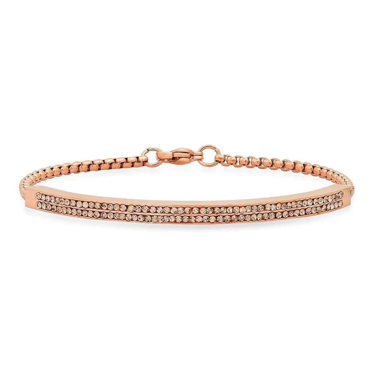 Ladies 18K Rose Gold Plated Stainless Steel Simulated Diamond Channel Setting Bracelet