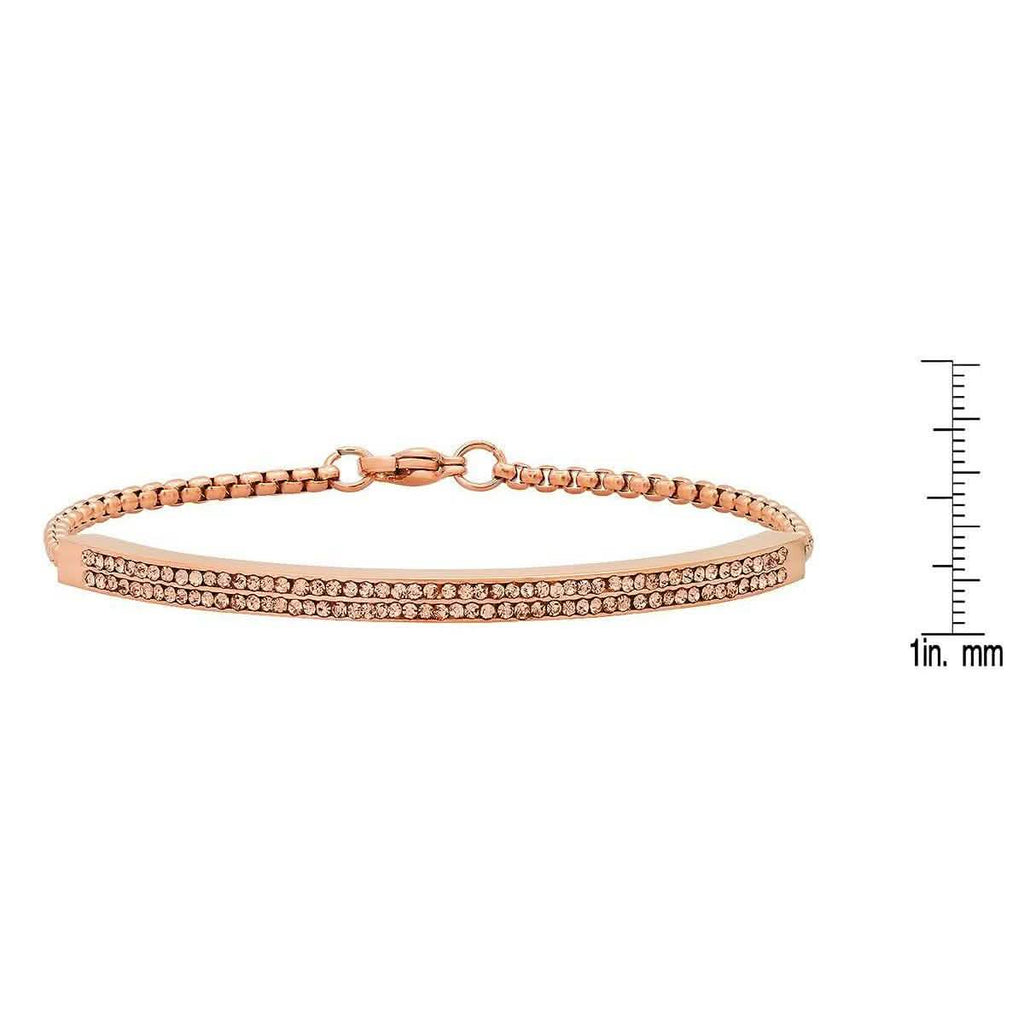 Ladies 18K Rose Gold Plated Stainless Steel Simulated Diamond Channel Setting Bracelet