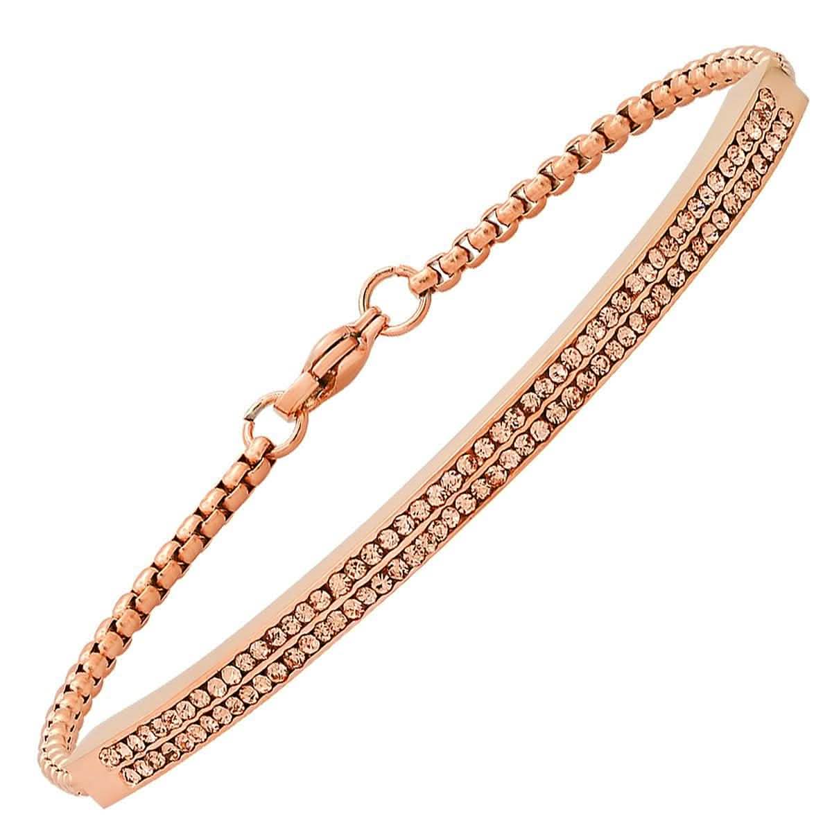 Ladies 18K Rose Gold Plated Stainless Steel Simulated Diamond Channel Setting Bracelet