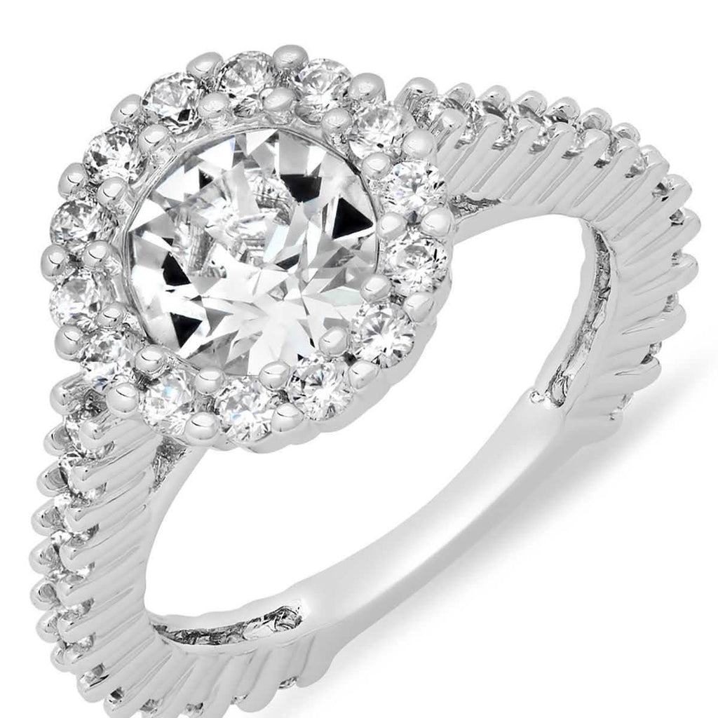 Ladies 18K White Gold Plated Brass Engagement Ring Adorned with Swarovski Crystals