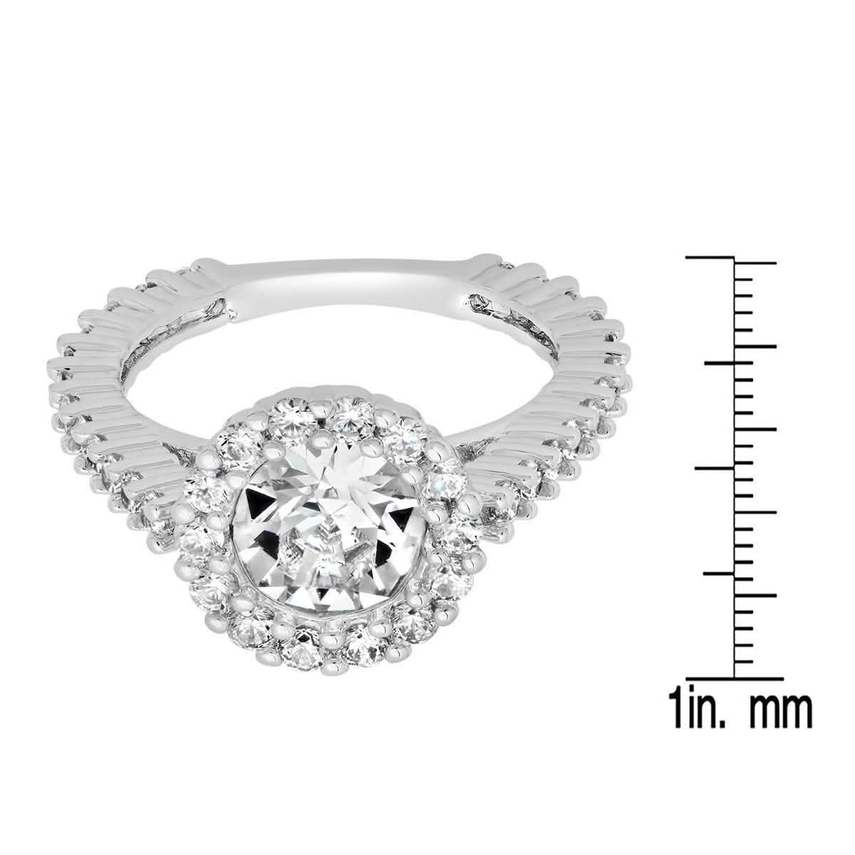 Ladies 18K White Gold Plated Brass Engagement Ring Adorned with Swarovski Crystals