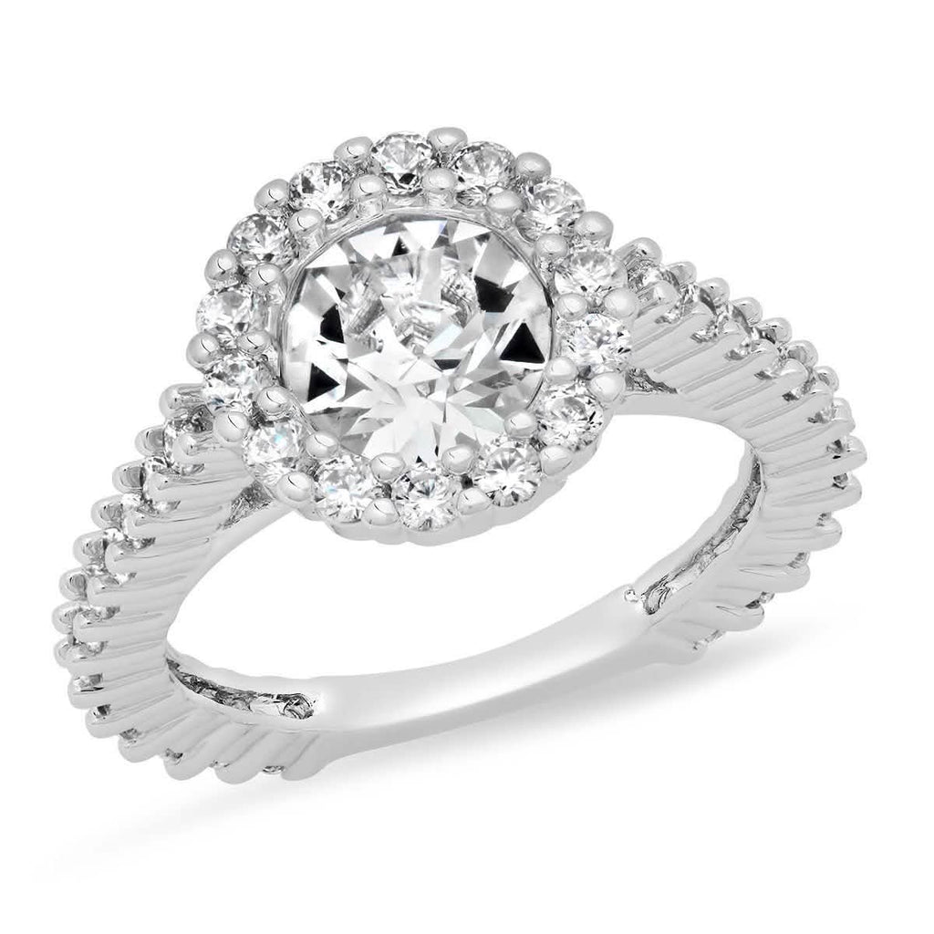 Ladies 18K White Gold Plated Brass Engagement Ring Adorned with Swarovski Crystals