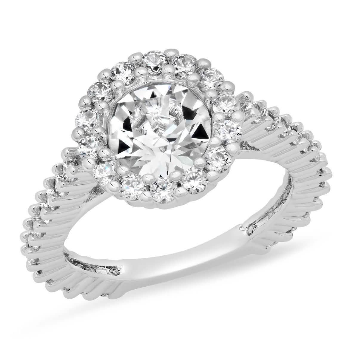 Ladies 18K White Gold Plated Brass Engagement Ring Adorned with Swarovski Crystals