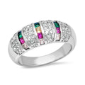 Ladies 18K White Gold Plated Brass Simulated Multi Colored Diamond Ring