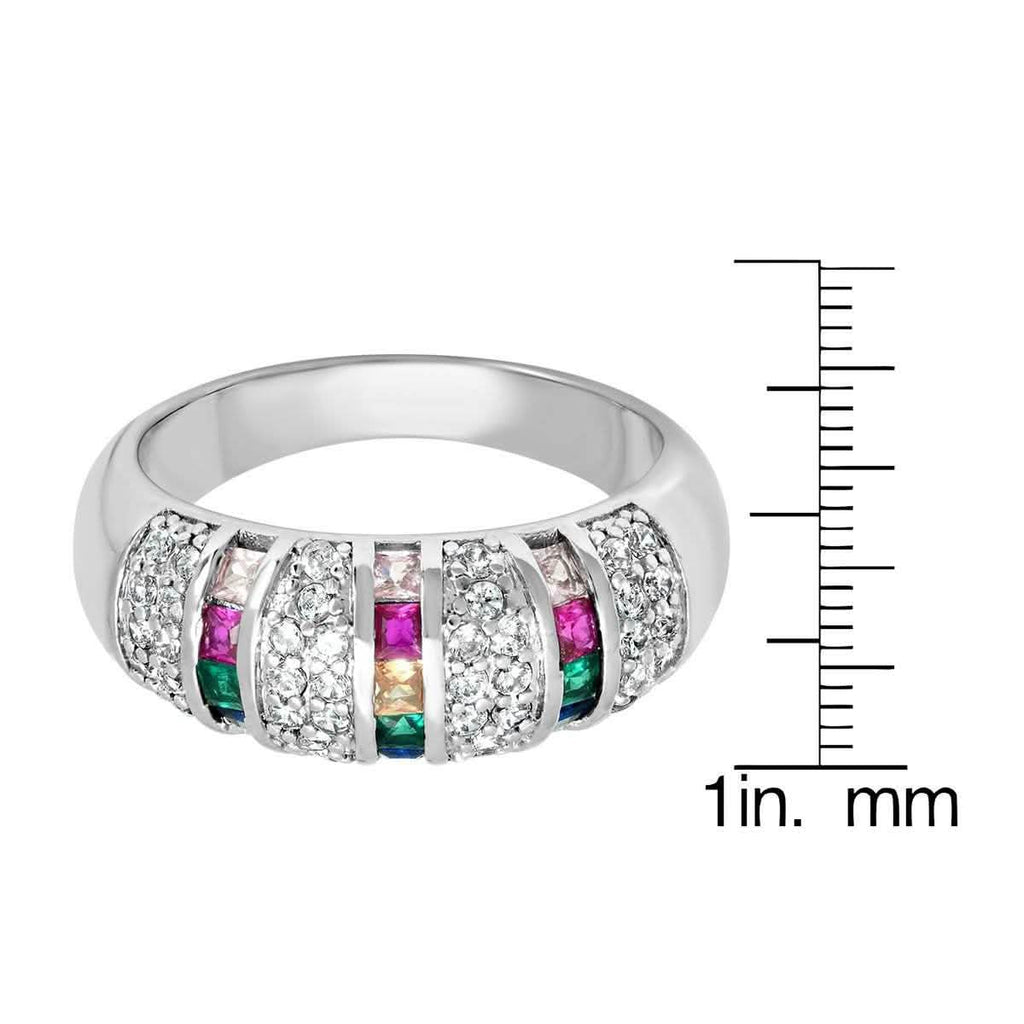 Ladies 18K White Gold Plated Brass Simulated Multi Colored Diamond Ring