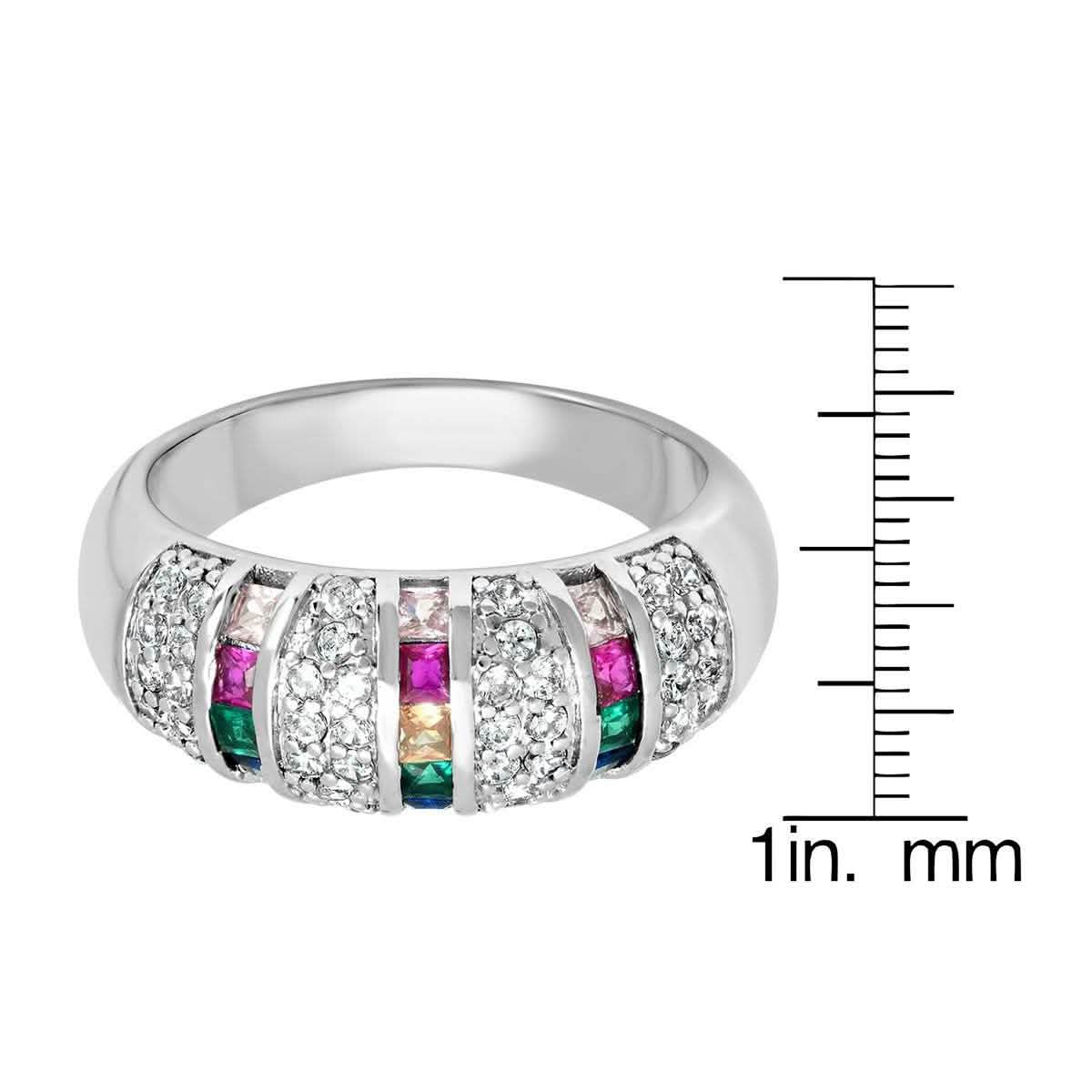Ladies 18K White Gold Plated Brass Simulated Multi Colored Diamond Ring