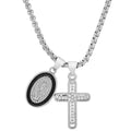 Ladies 18k White Gold/Gold Plated Brass & Black Enamel Our Lady of Guadalupe and Simulated Diamond Cross Pendant Charms