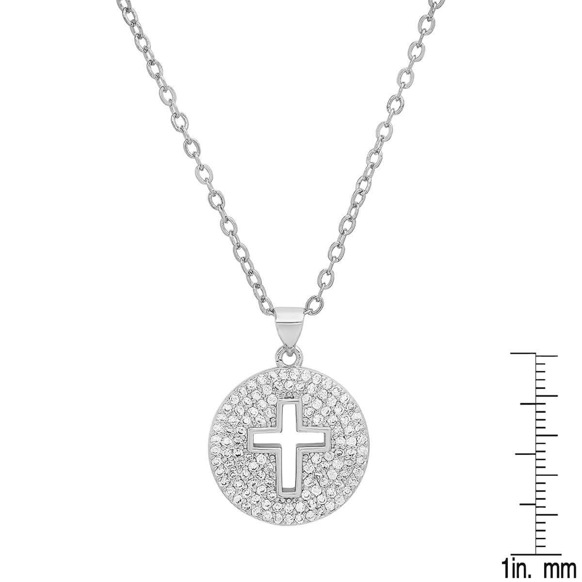 Ladies 18k White Gold/Gold Plated Brass Simulated Diamonds Round Cross Pendant