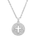 Ladies 18k White Gold/Gold Plated Brass Simulated Diamonds Round Cross Pendant