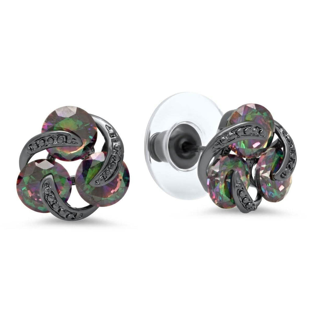 Ladies Black Ip Brass Rainbow Simulated Diamond Cluster Stud Earrings