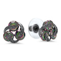 Ladies Black Ip Brass Rainbow Simulated Diamond Cluster Stud Earrings