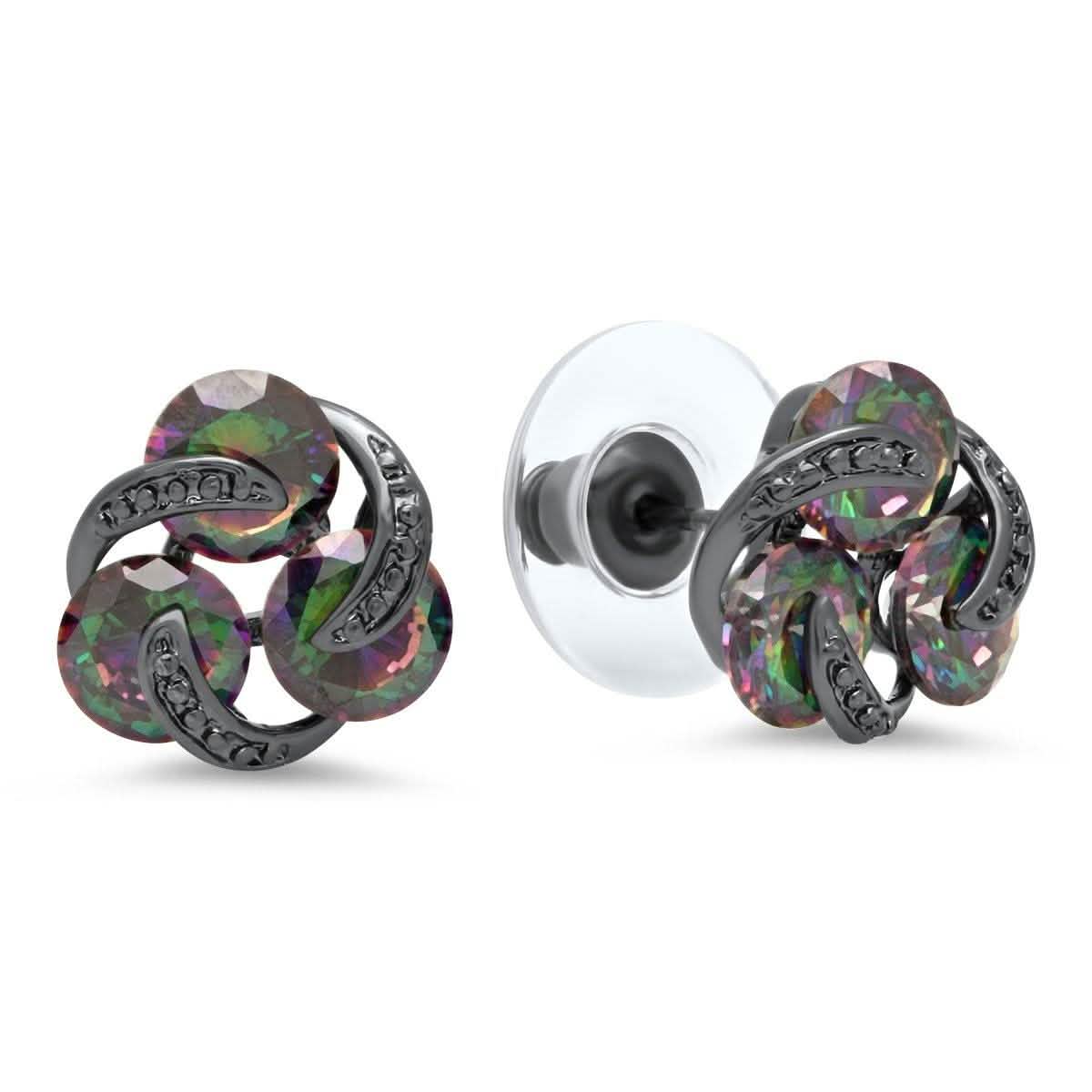 Ladies Black Ip Brass Rainbow Simulated Diamond Cluster Stud Earrings