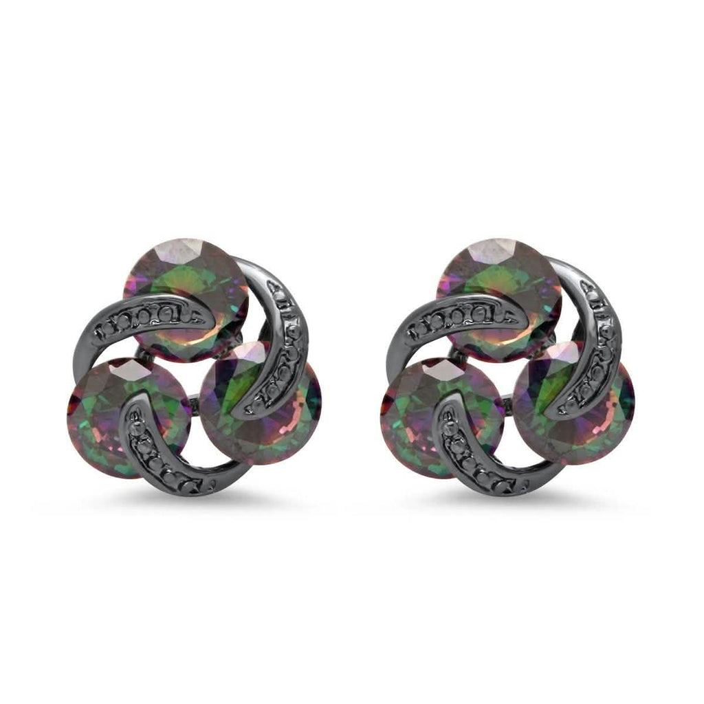 Ladies Black Ip Brass Rainbow Simulated Diamond Cluster Stud Earrings