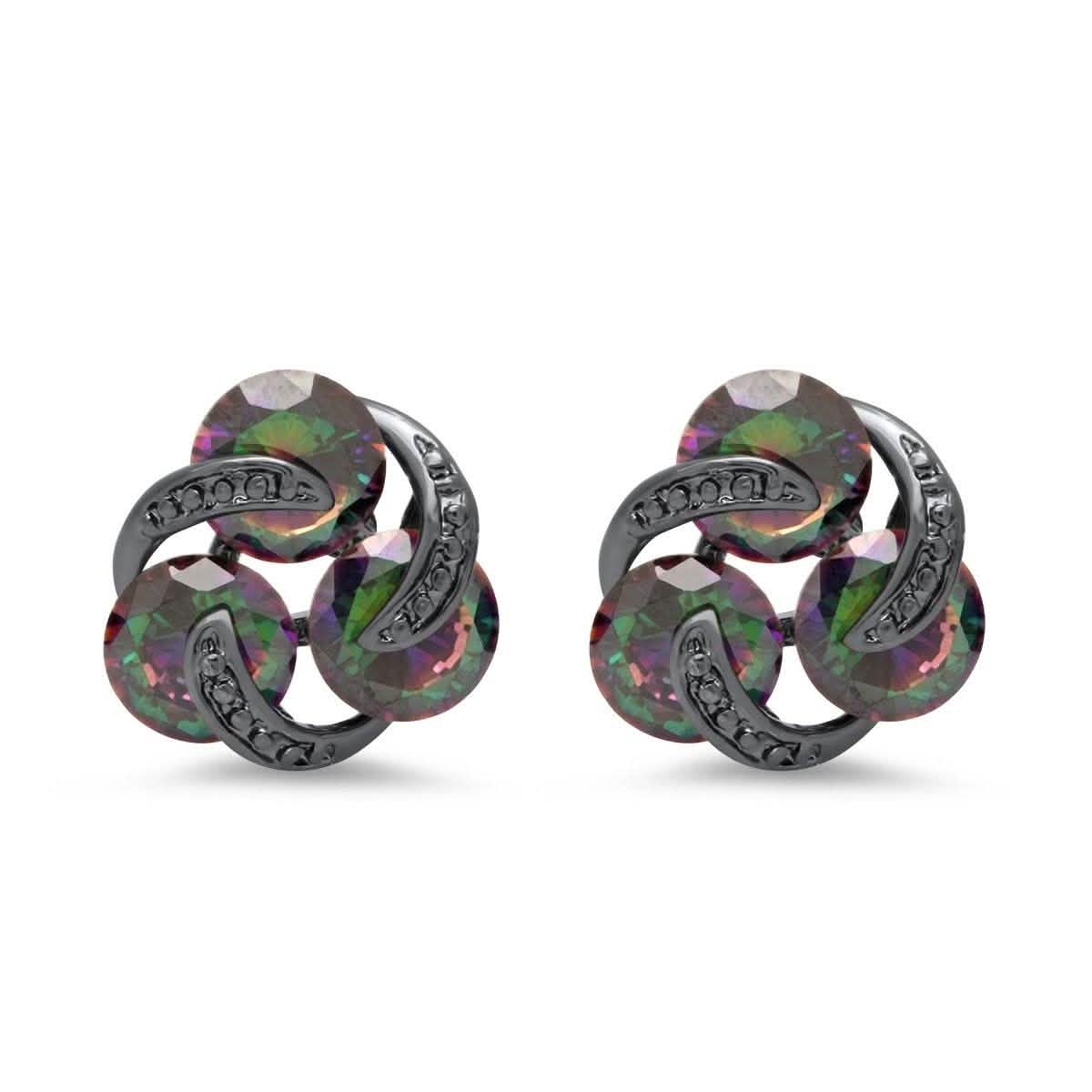 Ladies Black Ip Brass Rainbow Simulated Diamond Cluster Stud Earrings