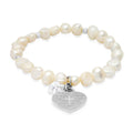 Ladies Freshwater Pearls Heart Charm Swarovski Crystal Beaded Bracelet