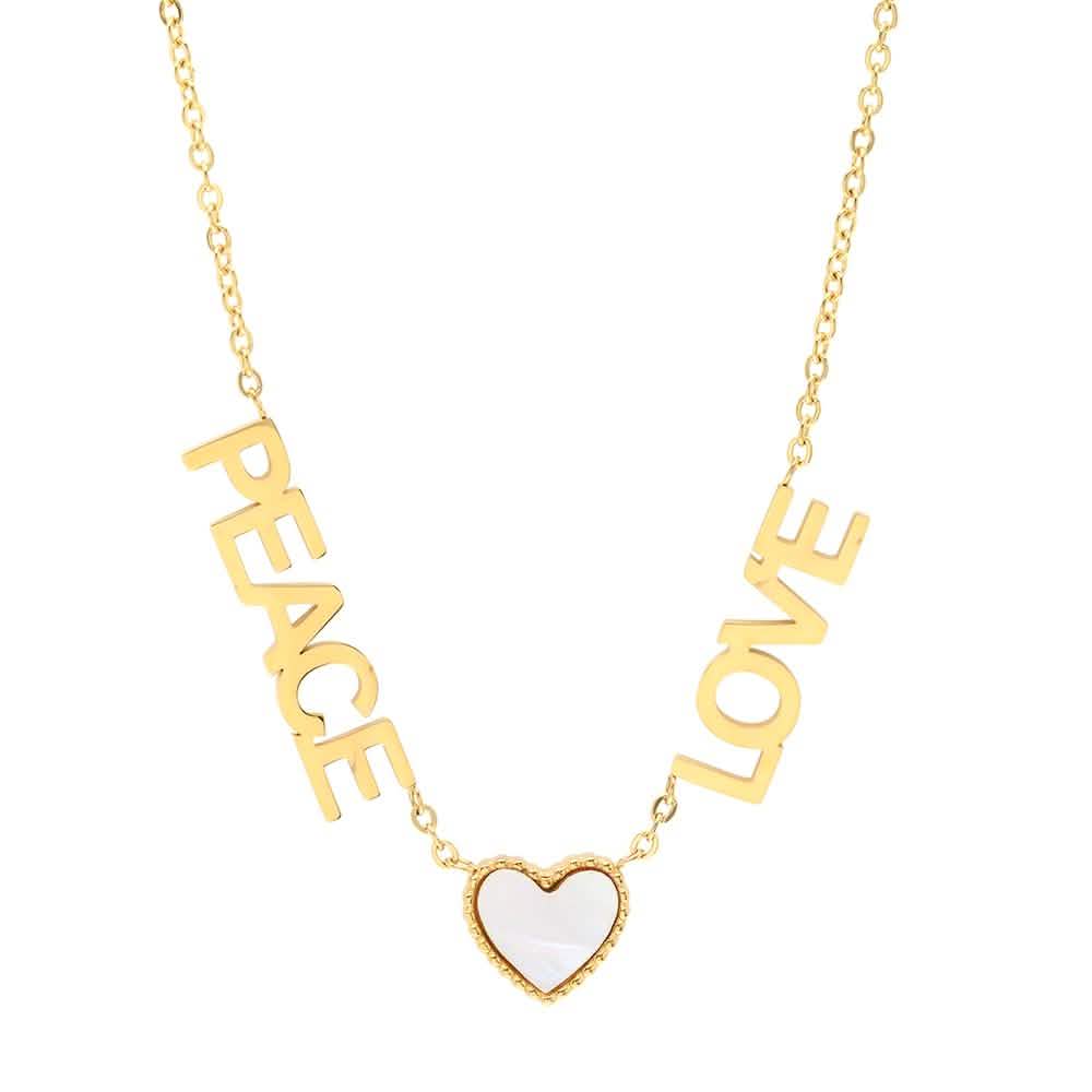 Ladies Peace, Love and Mother of Pearl Heart Necklace