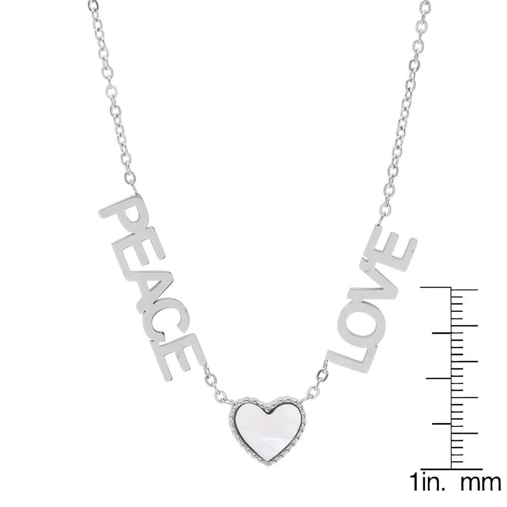 Ladies Peace, Love and Mother of Pearl Heart Necklace