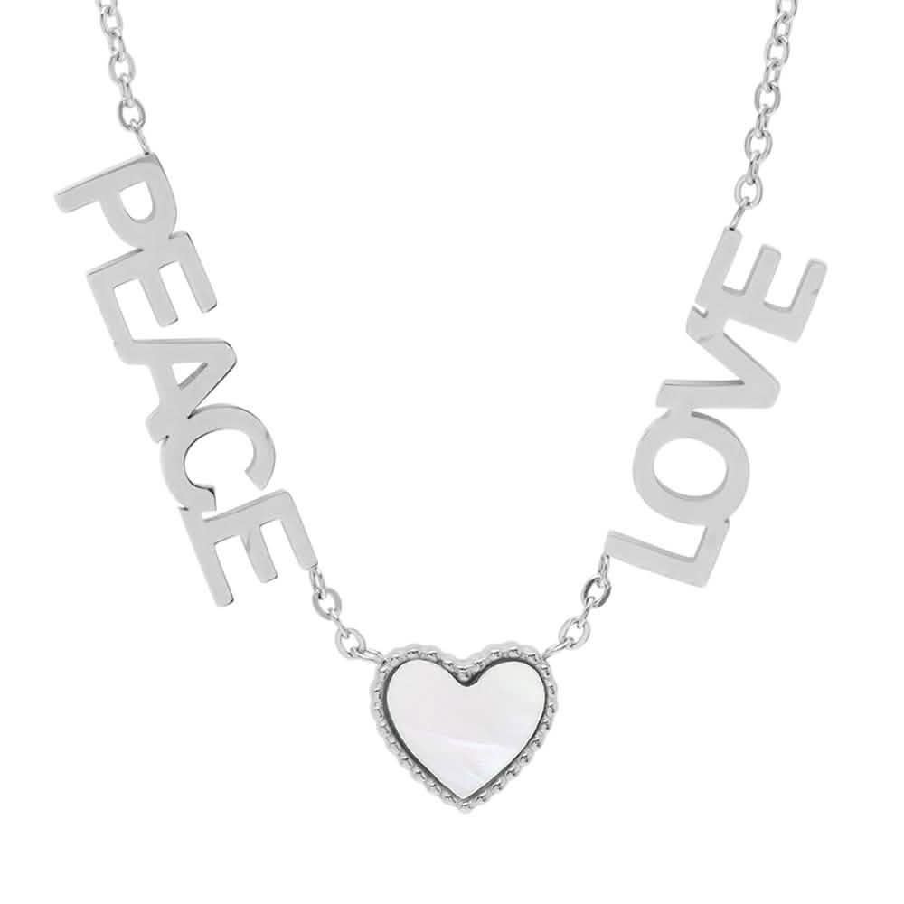 Ladies Peace, Love and Mother of Pearl Heart Necklace