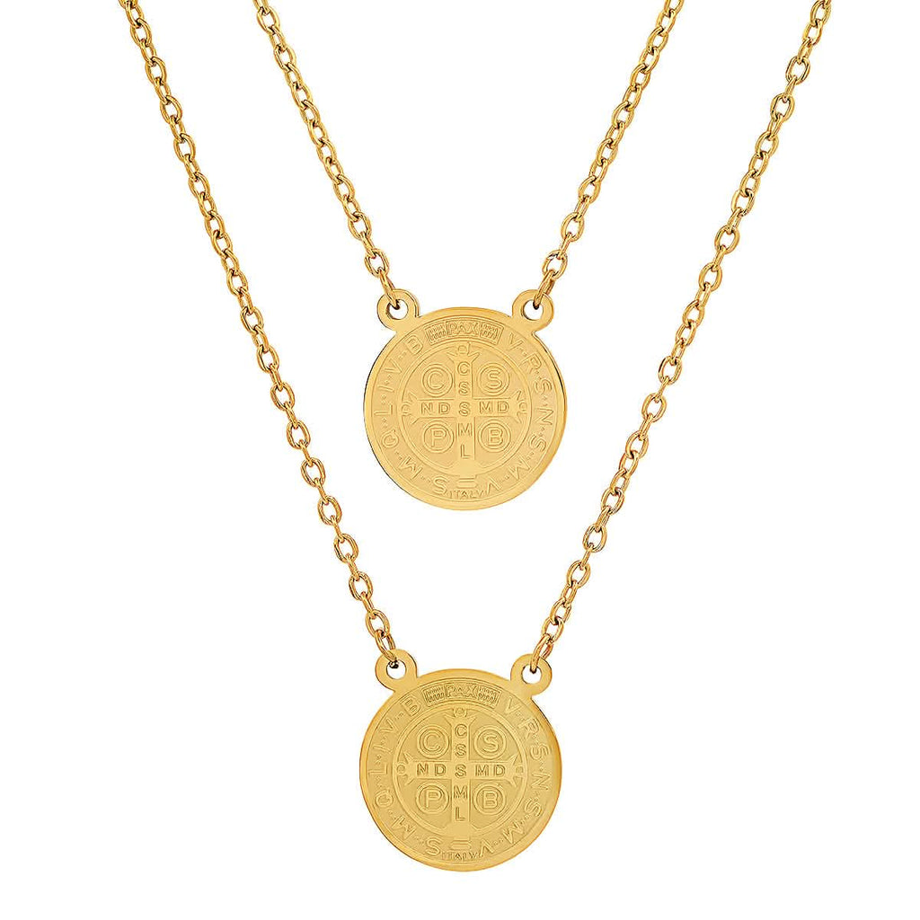 Ladies St. Benedict Double Circle Laser Engraved Scapular Religious Necklace