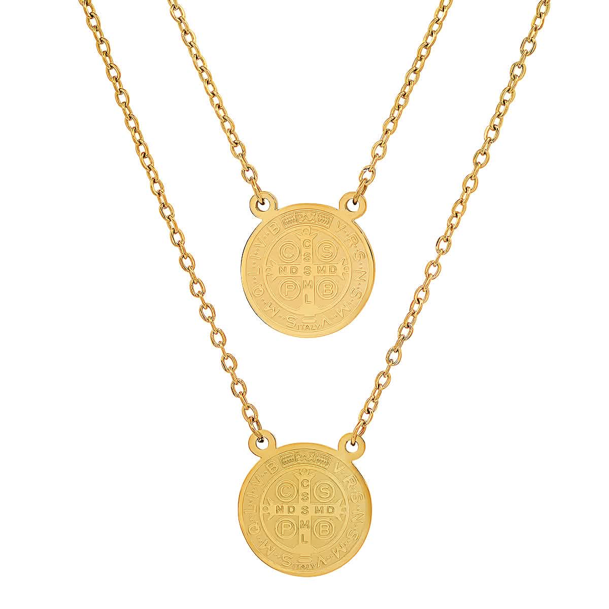 Ladies St. Benedict Double Circle Laser Engraved Scapular Religious Necklace