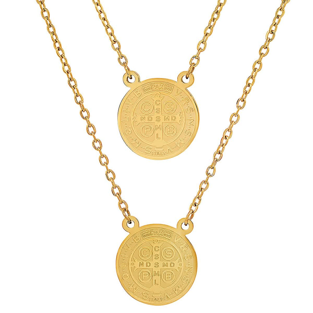 Ladies St. Benedict Double Circle Laser Engraved Scapular Religious Necklace