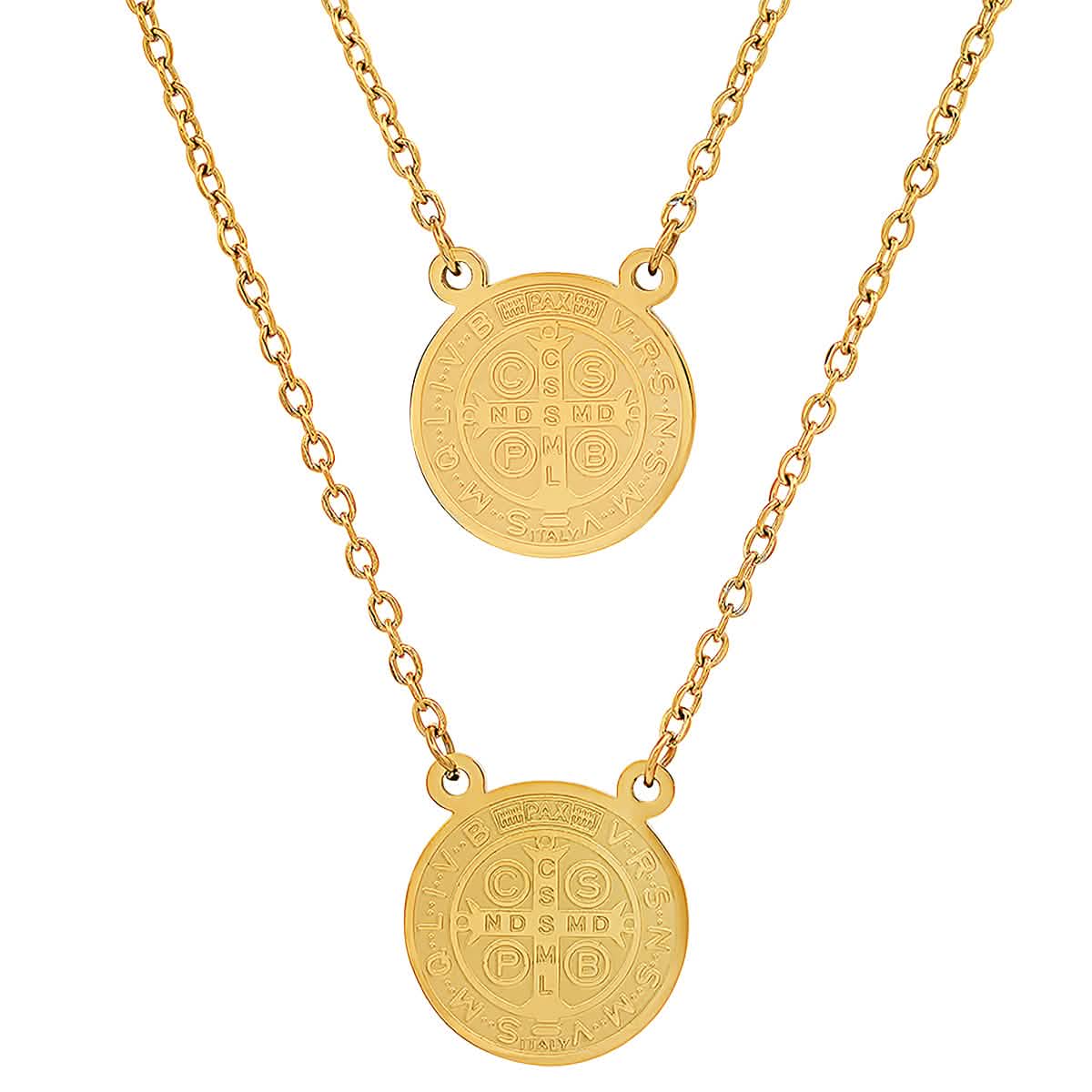 Ladies St. Benedict Double Circle Laser Engraved Scapular Religious Necklace