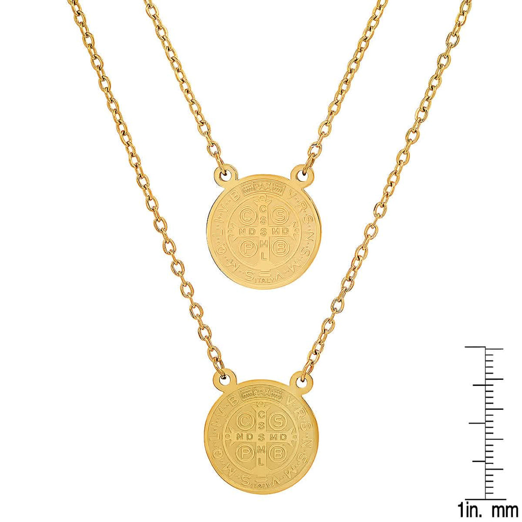 Ladies St. Benedict Double Circle Laser Engraved Scapular Religious Necklace