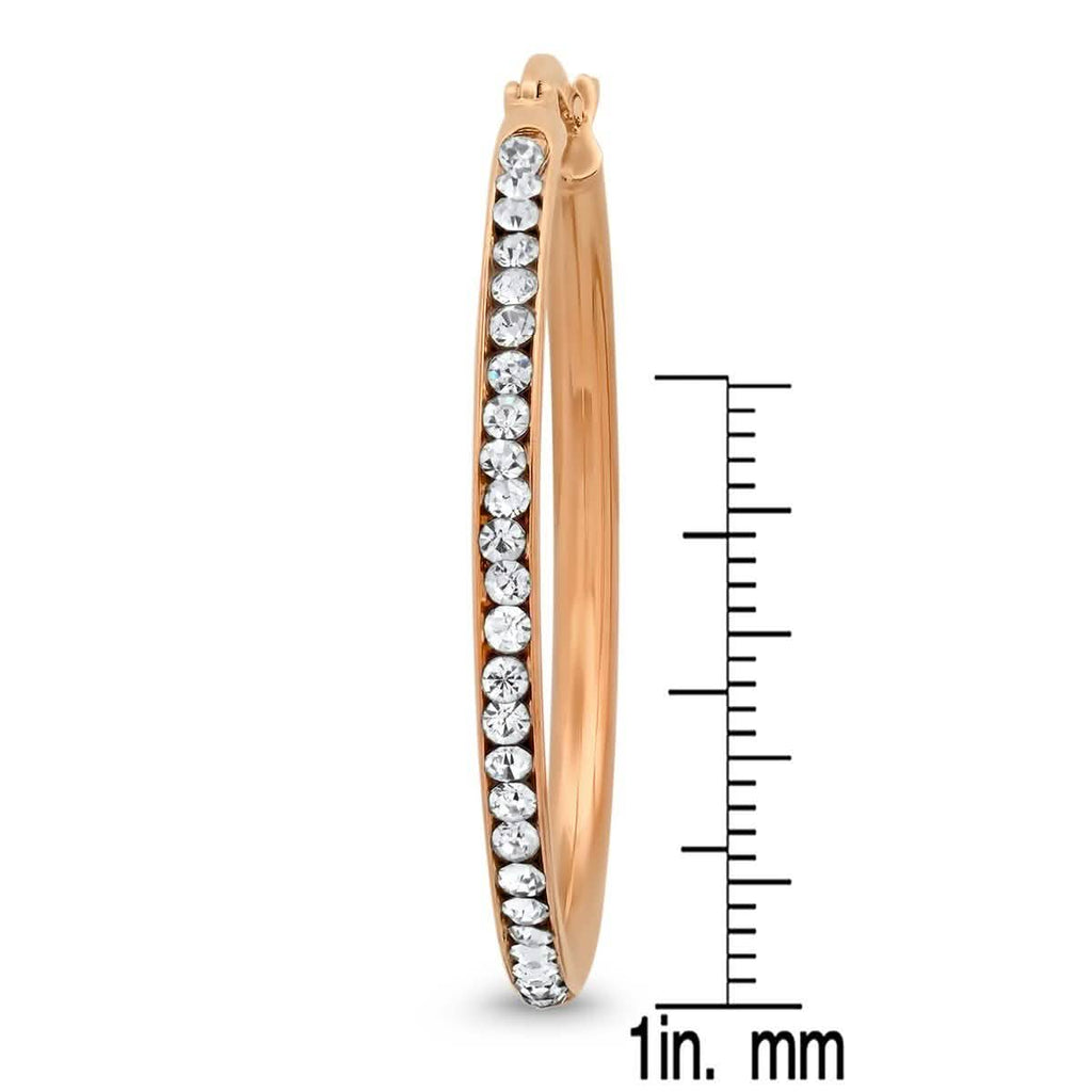 Ladies Stainless Steel And Simulated Diamonds Hoop Earrings